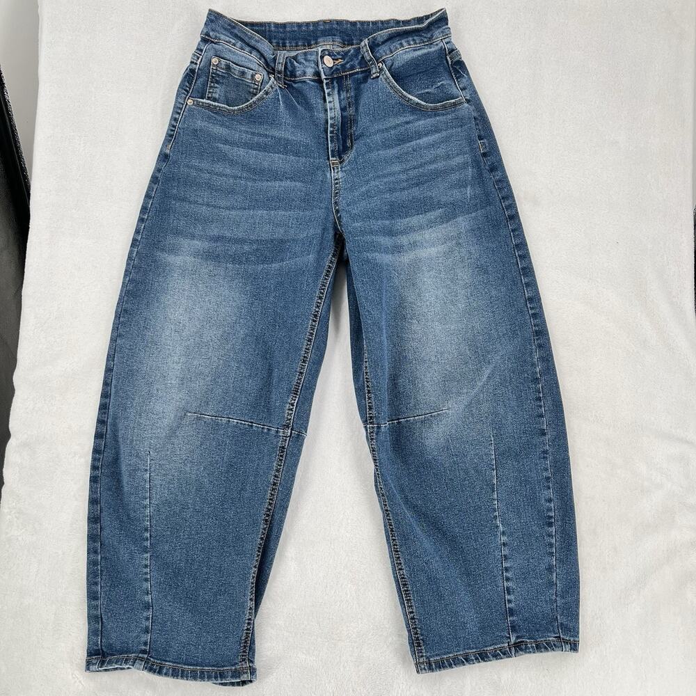 Sidefeel Jeans Womens 10 Blue Medium Wash Wide Leg Relaxed Baggy Barrel Jeans